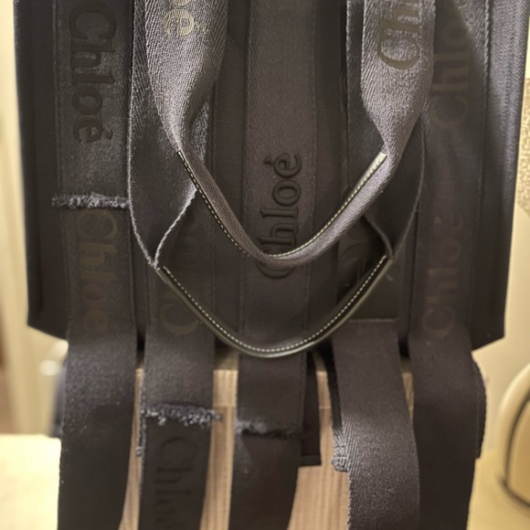 Chloé Mediem Woody Logo Embroidered Webbing Canvas Tote - Picture 2 of 9